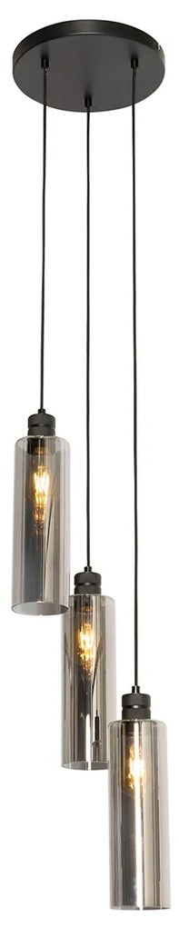 Candeeiro de suspensão moderno preto com vidro fumado 3 luzes - Stavelot Moderno