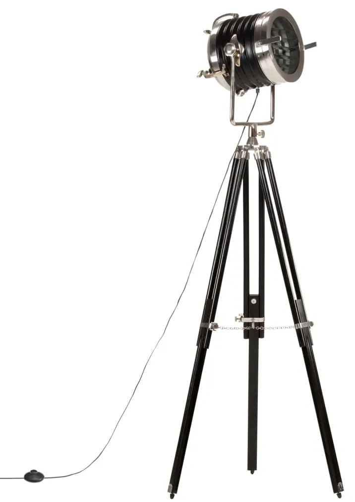 vidaXL Candeeiro de chão tripé 171 cm madeira mangueira maciça preto