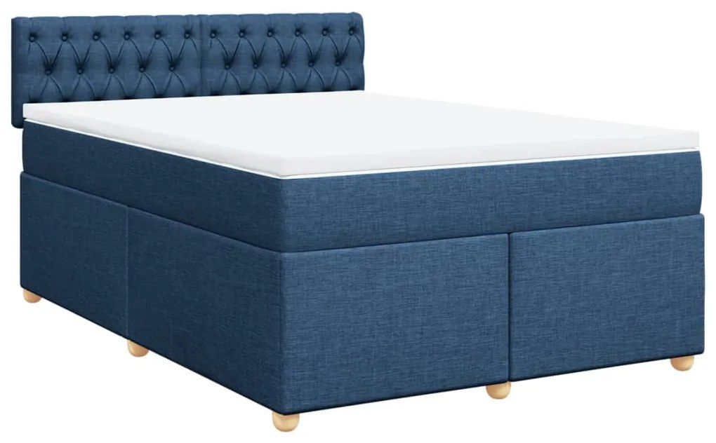 Cama com molas/colchão 160x200 cm tecido azul