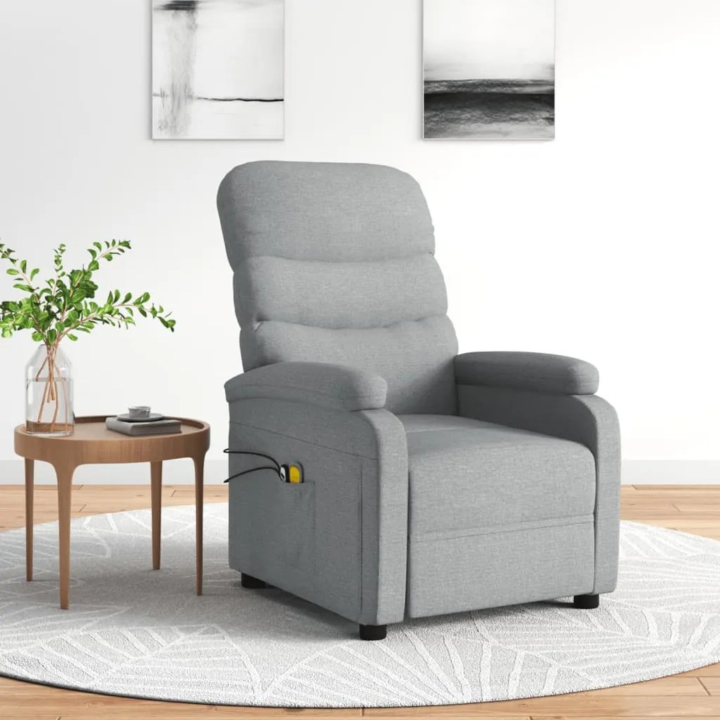 3073694 vidaXL Poltrona de massagens elétrica tecido cinzento-claro