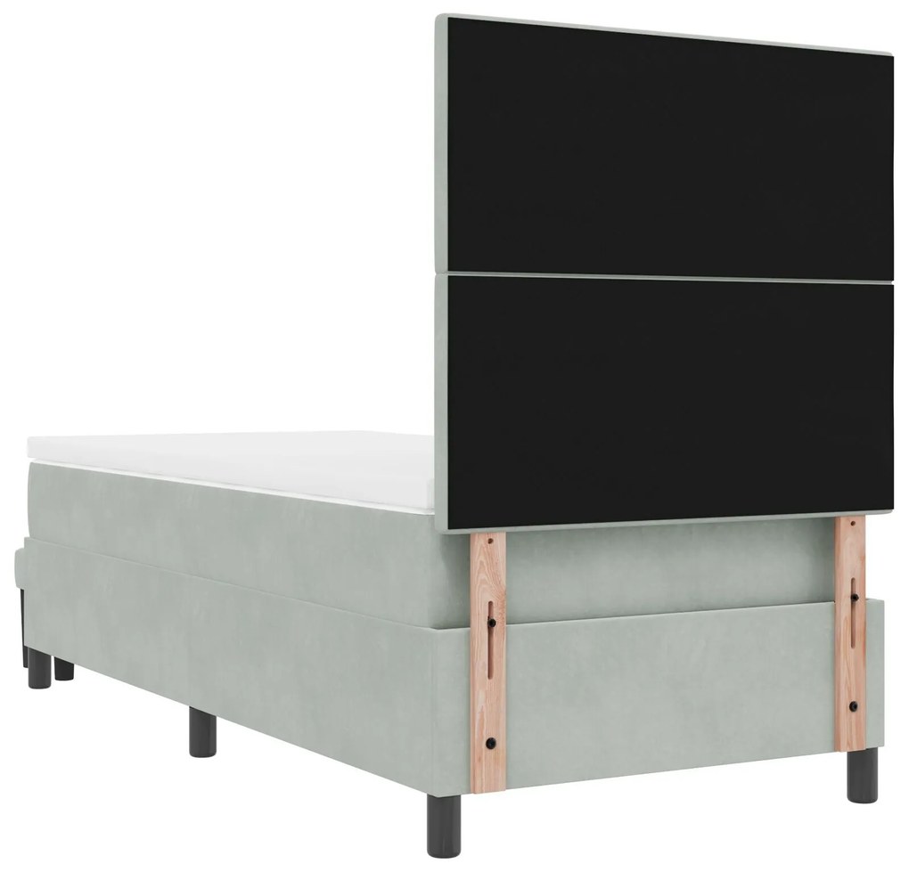 Cama Box Spring com Colchão &amp; Banco Cinza Claro 90x190 cm Veludo