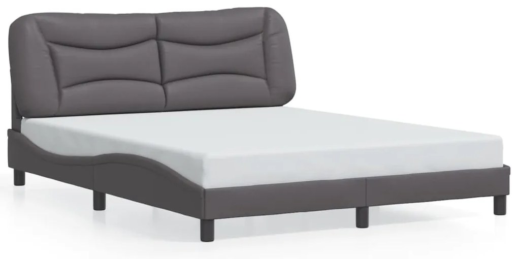 Estrutura de cama c/ luzes LED 160x200cm couro artificial cinza