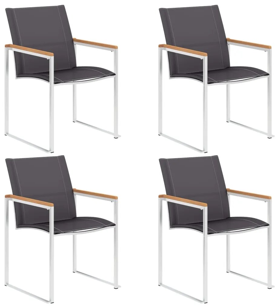 vidaXL Cadeiras de jardim 4 pcs textilene e aço inoxidável cinzento