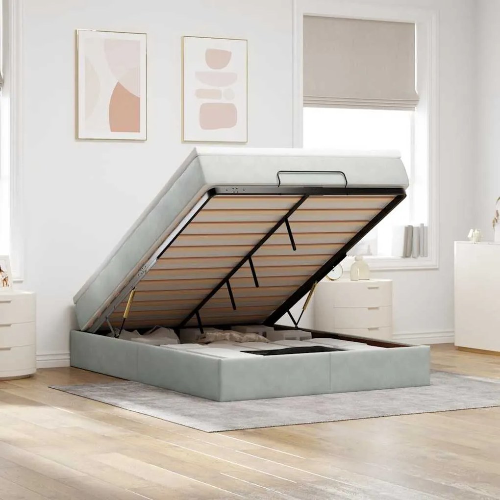 vidaXL Estrutura de cama otomana com colchão 140x190 cm cinzento claro