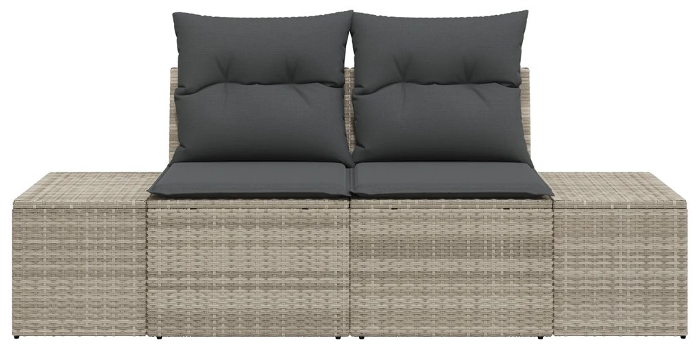 Sofá de Jardim 2 Lugares com Almofadas Cinza Rattan Poliéster