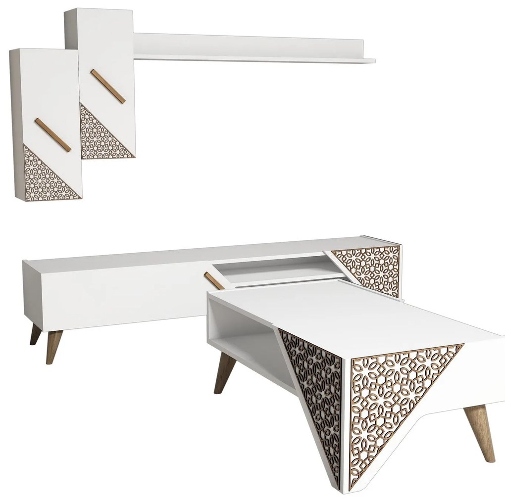 Conjunto de Mobiliário de Sala Beril – Branco – TV Unit: 180x40x37 cm,