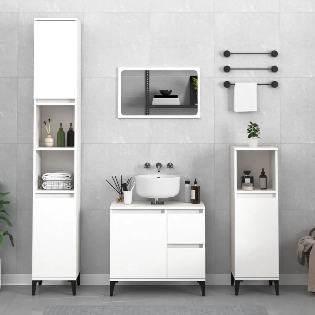 vidaXL 3 pcs conjunto móveis casa de banho madeira processada branco