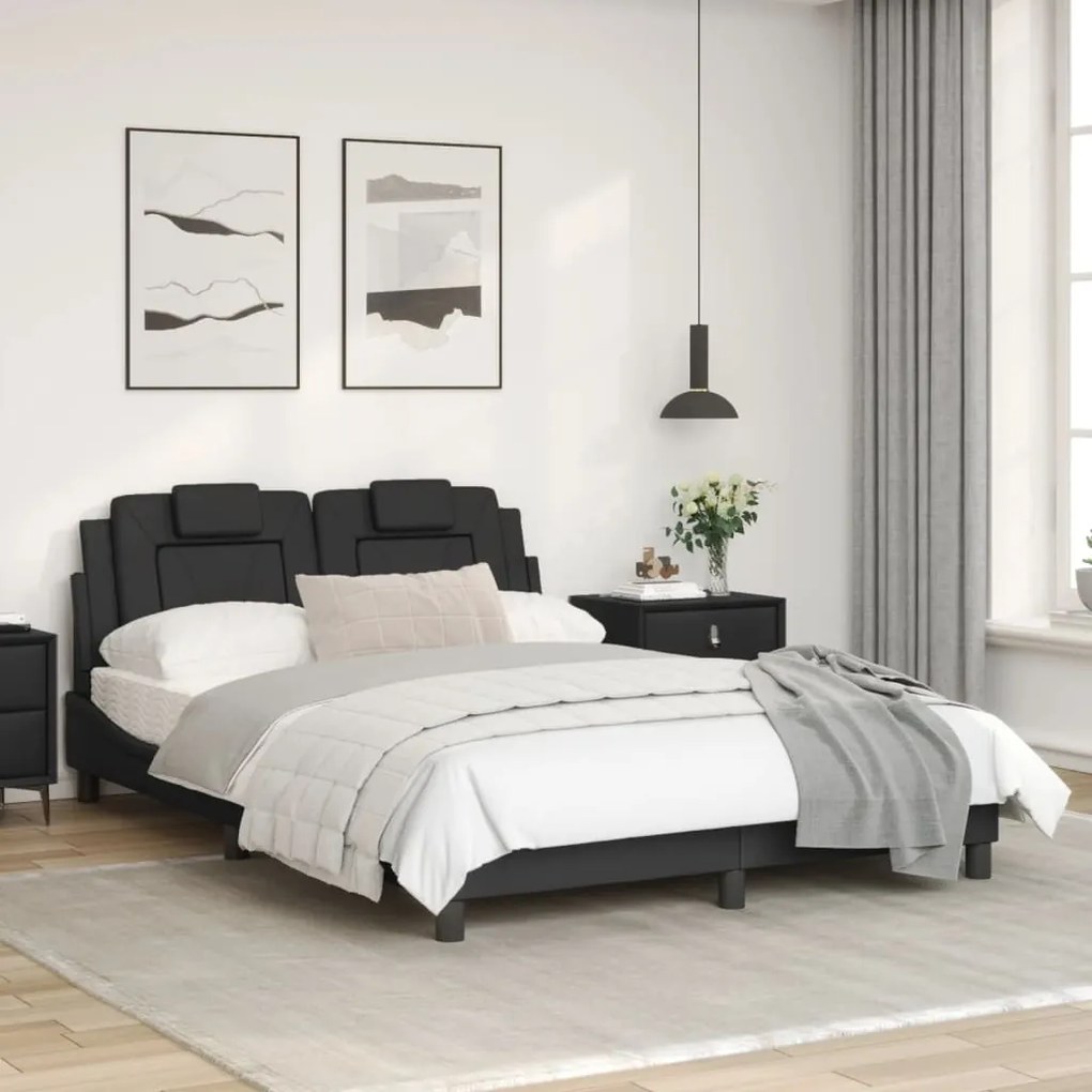 Estrutura cama c/ cabeceira 140x190 cm couro artificial preto