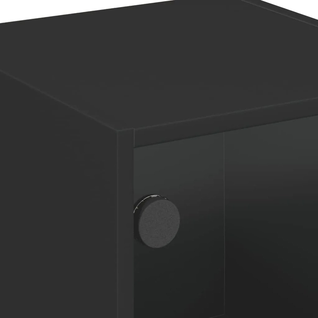 Mesas de cabeceira c/ portas de vidro 2 pcs 35x37x42 cm preto