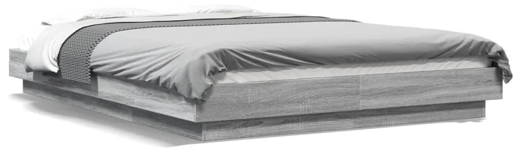 Estrutura de cama c/ luzes LED derivados madeira cinza sonoma