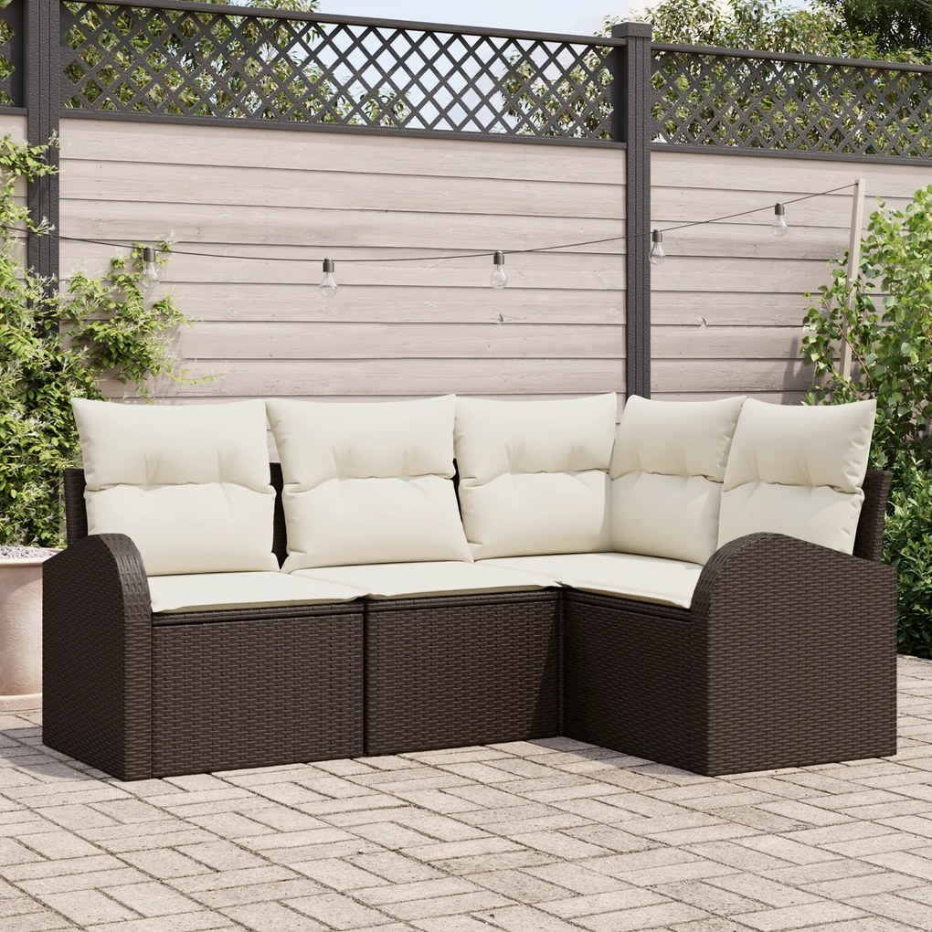 Conjunto de Sofá de Jardim de 4 Peças com Almofadas Vime Poliéster Mar