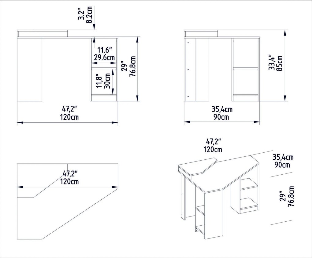 Secretária Flutuante – Nogueira – 120x90x76,8 cm