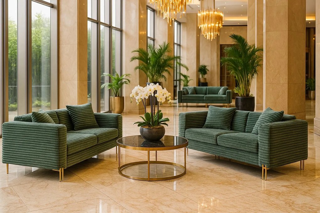 Sofá LARIOS, 3 lugares, 208 x 84 x 71 cm tecido corduroy verde light