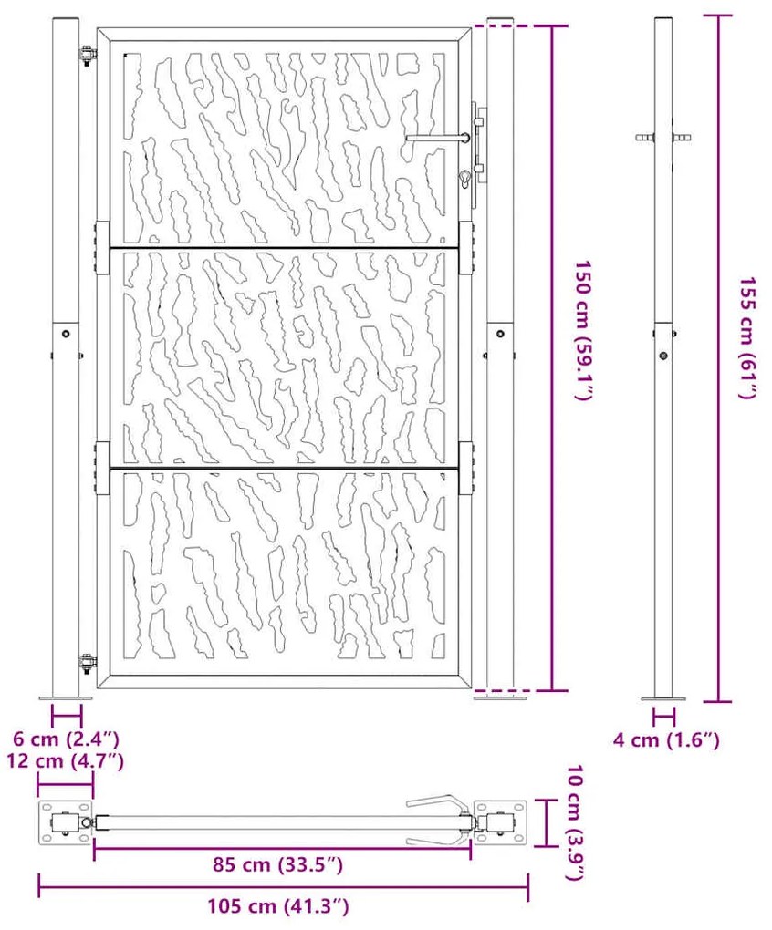 Portão de jardim 105x155 cm projeto de traço de aço preto