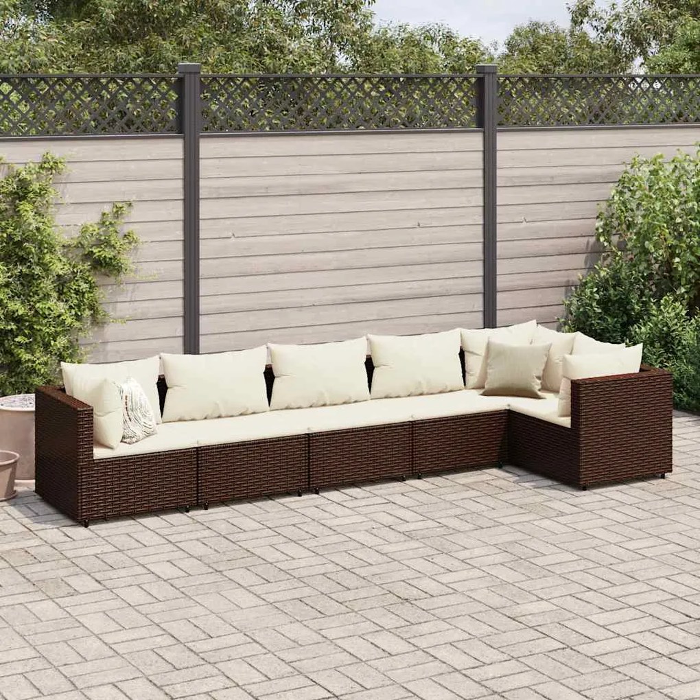 vidaXL 6 pcs conj. lounge jardim c/ almofadões 6 pcs vime PE castanho