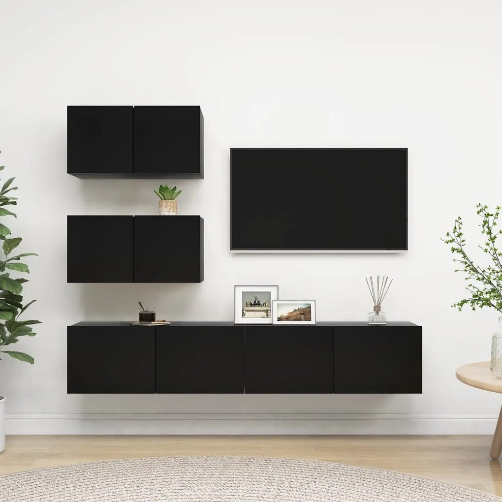 vidaXL 4 pcs conjunto de móveis de TV derivados de madeira preto