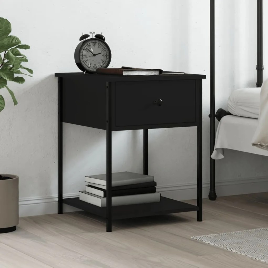 vidaXL Mesa de cabeceira 44x45x58 derivados de madeira preto