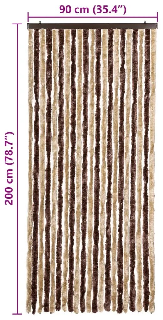 Cortina anti-insetos 90x200 cm chenille bege e castanho-claro