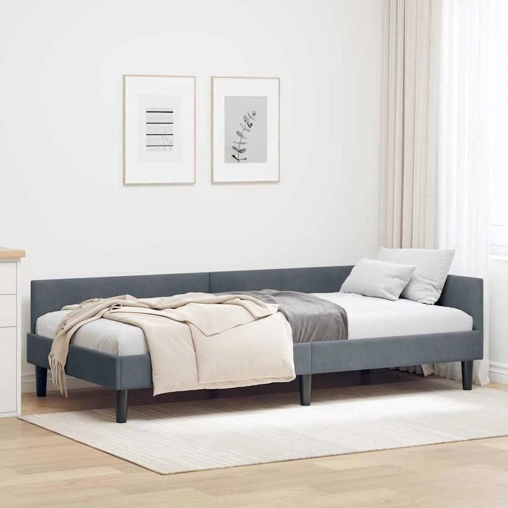 vidaXL Estrutura de Cama de Canto Cinza Escuro 90 cm x 200 cm