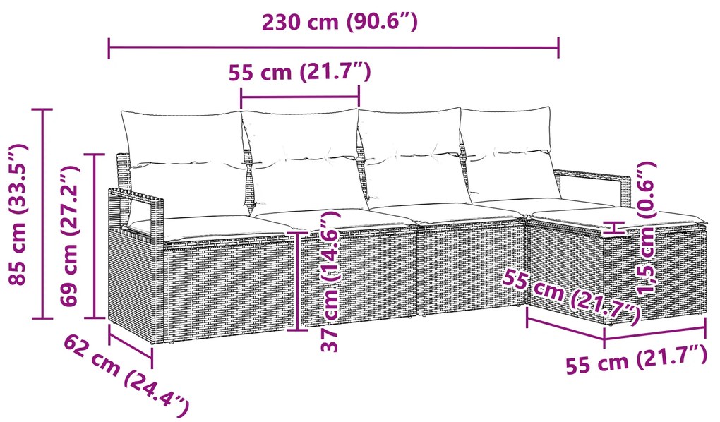 Conjunto de Sofá de Jardim vidaXL 5 Peças com Almofadas Cinza Claro Vi