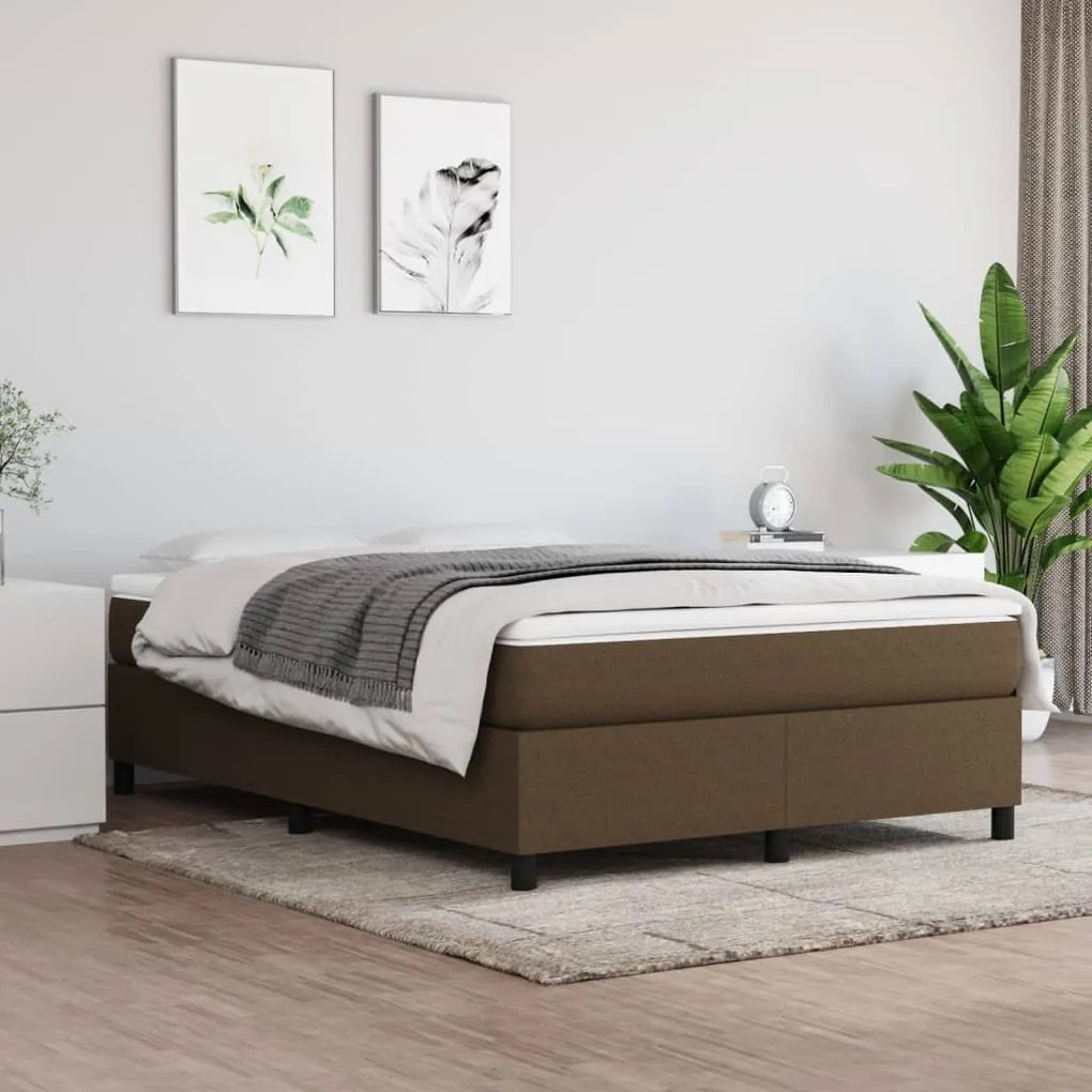 Estrutura de cama 140x190 cm tecido castanho-escuro