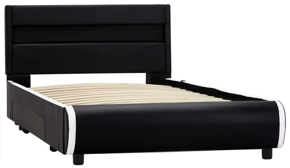 Estrutura de cama c/ LED 90x200 cm couro artificial preto