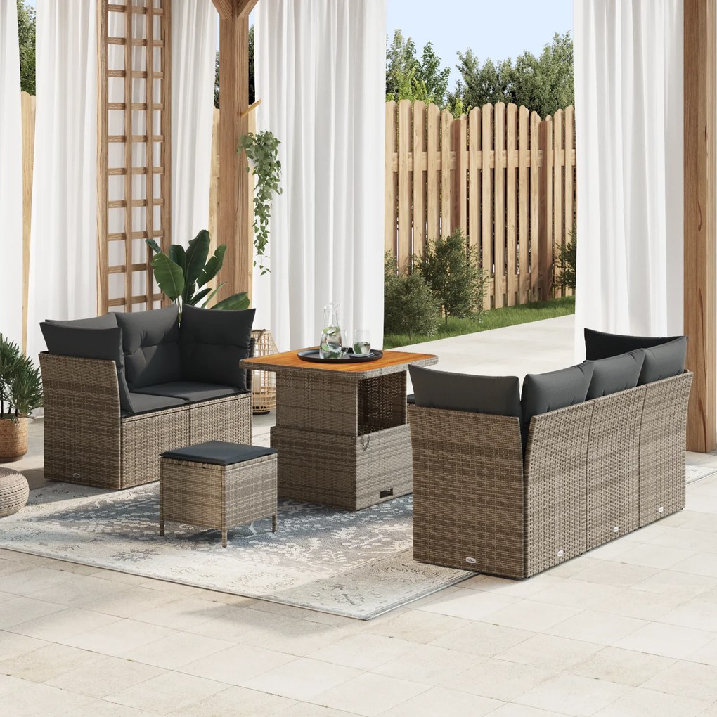 Conjunto de Sofá de Jardim com Almofadas Cinza de 8 Peças de Rattan de