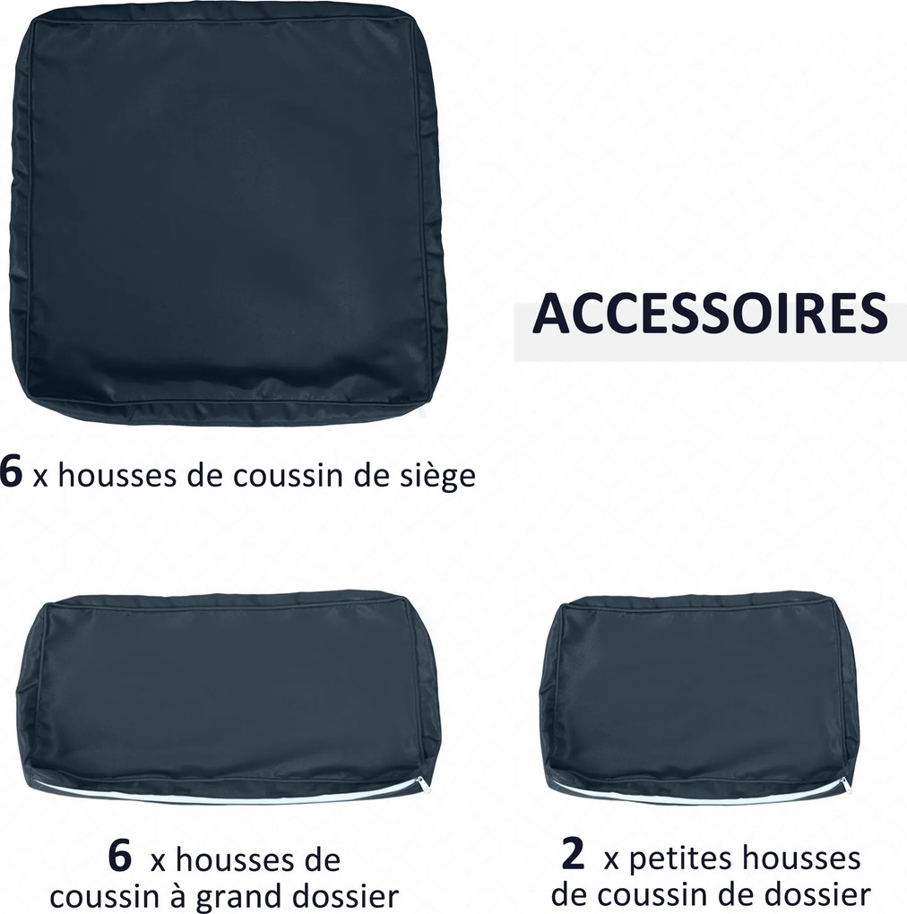 Conjunto de 14 capas de substituição para almofadas de mobiliário de jardim - 6 capas para almofadas de assento, 8 capas para almofadas de encosto azu