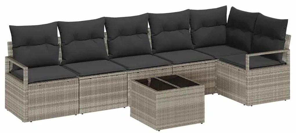 Sofá de Jardim com 7 Peças, Almofadas Cinza em Rattan Sintético