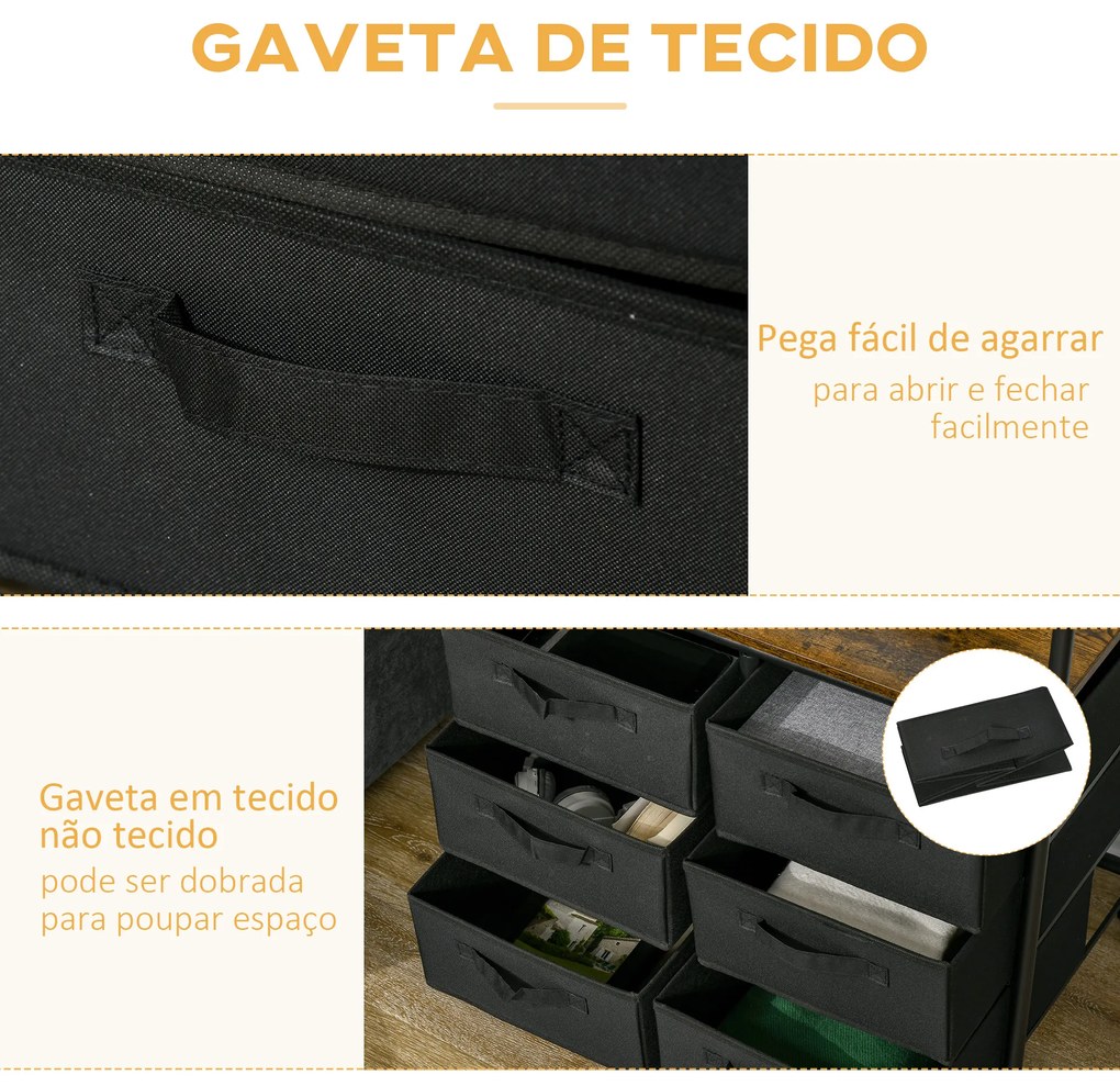 Cabideiro para Roupa com Rodas 6 Gavetas de Tecido Barra para Pendurar para Corredor Quarto 63,5x40x172,5 cm Castanho Rústico