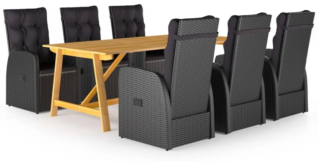 vidaXL 7 pcs conjunto de jantar de jardim preto