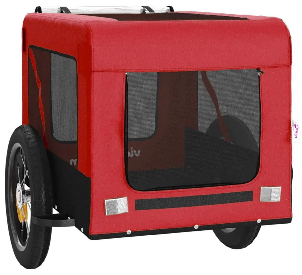 Reboque bicicleta p/ animais tecido oxford/ferro vermelho/preto