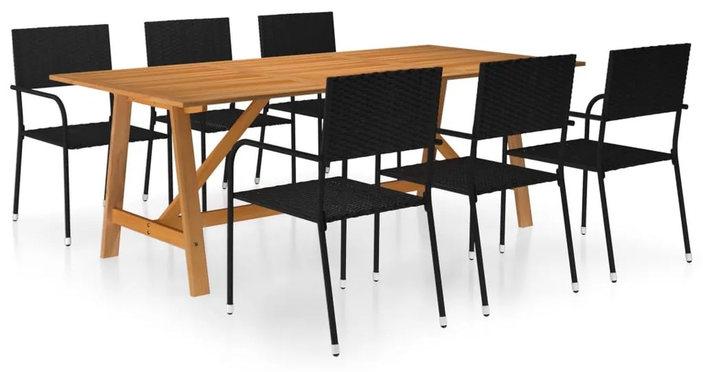 vidaXL 7 pcs conjunto de jantar para jardim preto