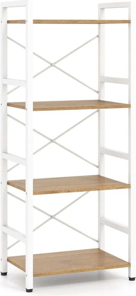 Estante de 4 níveis, Estrutura metálica resistente, design antideslizamento, 41,5 x 27,5 x 100 cm, natural e branco