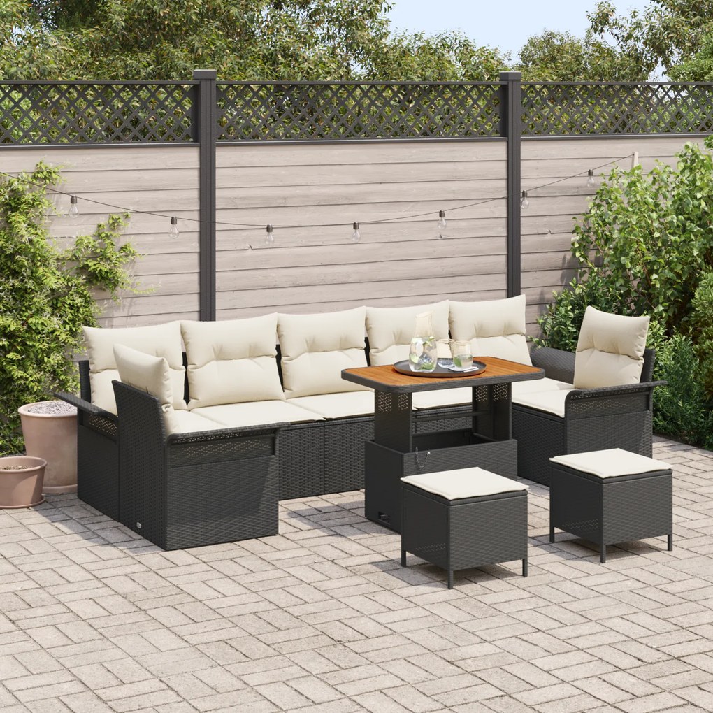 Conjunto de Sofá de Jardim vidaXL de 10 Peças com Almofadas Preto Ratt