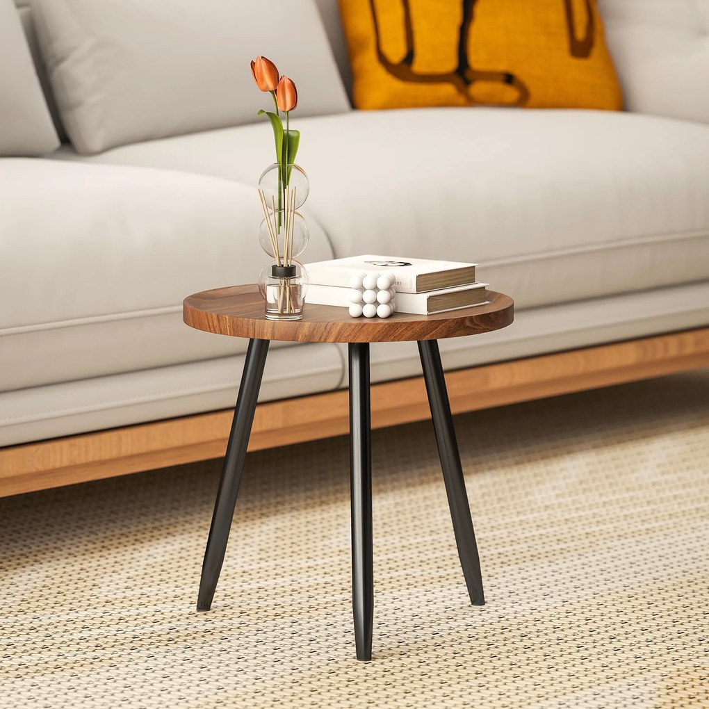 Mesa de centro redonda para sala de estar Ø 40 x 39 cm, mesa auxiliar moderna com estrutura em aço, para sala de estar, quarto madeira de cor nogueira