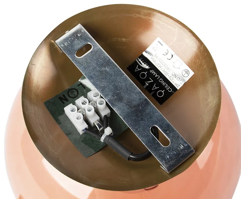 Candeeiro de teto Art Deco em latão com vidro rosa - Pallon Art Deco