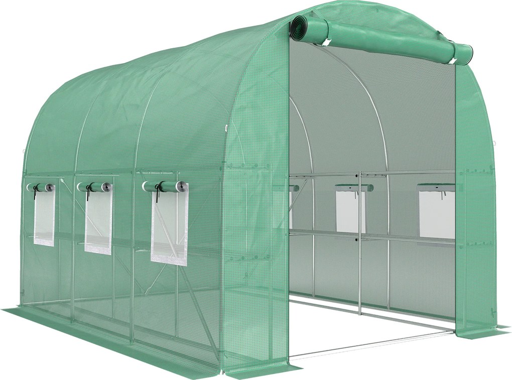 Outsunny Estufa Tipo Túnel 2,8x2x1,9 m com Prateleiras Estufa de Jardim com Porta Enrolável, 6 Janelas de Rede Verde | Aosom Portugal