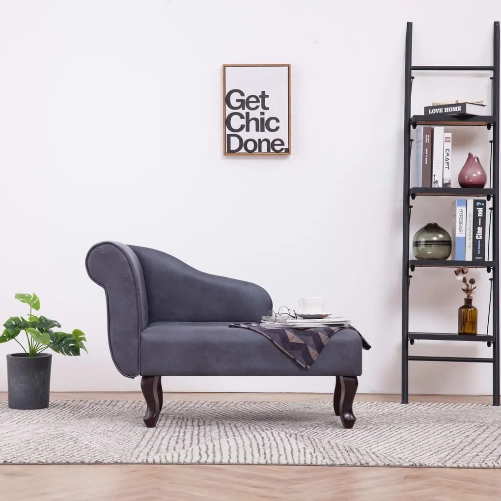 vidaXL Chaise longue camurça artificial cinzento
