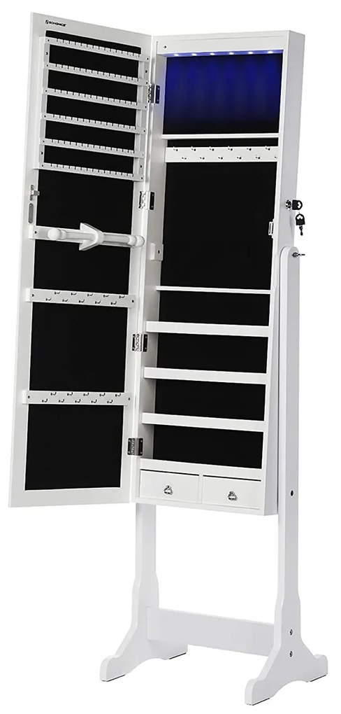 Armário para jóias com espelho com LED 41 x 151 x 36,5 cm branco