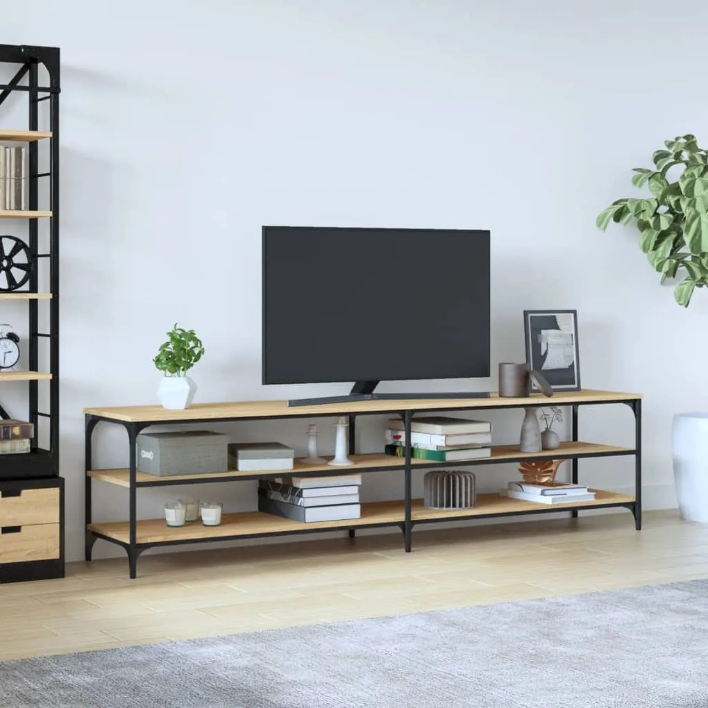 826760 vidaXL Móvel p/ TV 200x30x50cm derivados madeira/metal carvalho sonoma