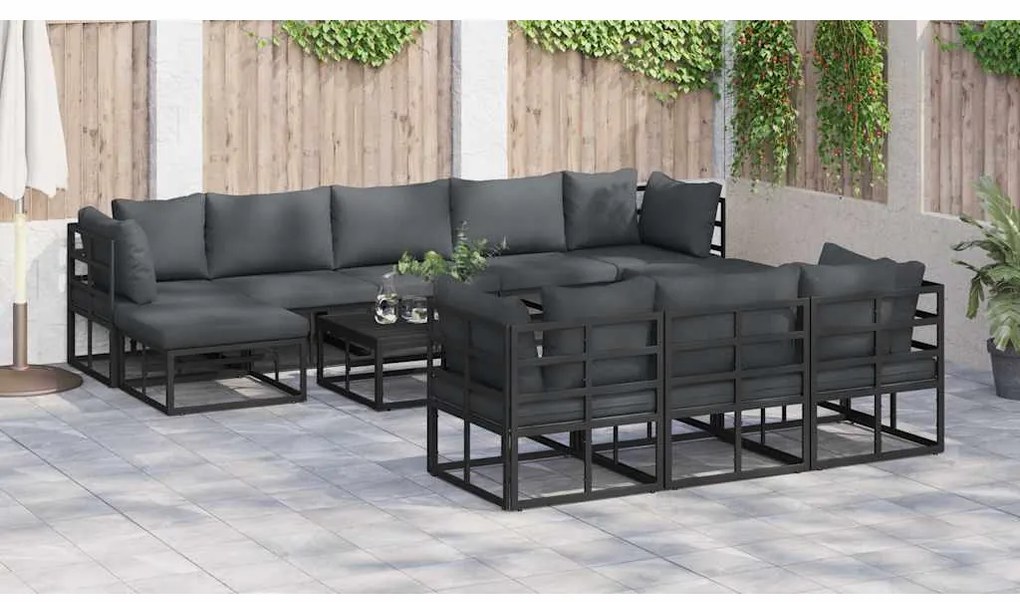 Conjunto de Sofá de Jardim 10 pcs Preto 353 x 141,5 x 71 cm