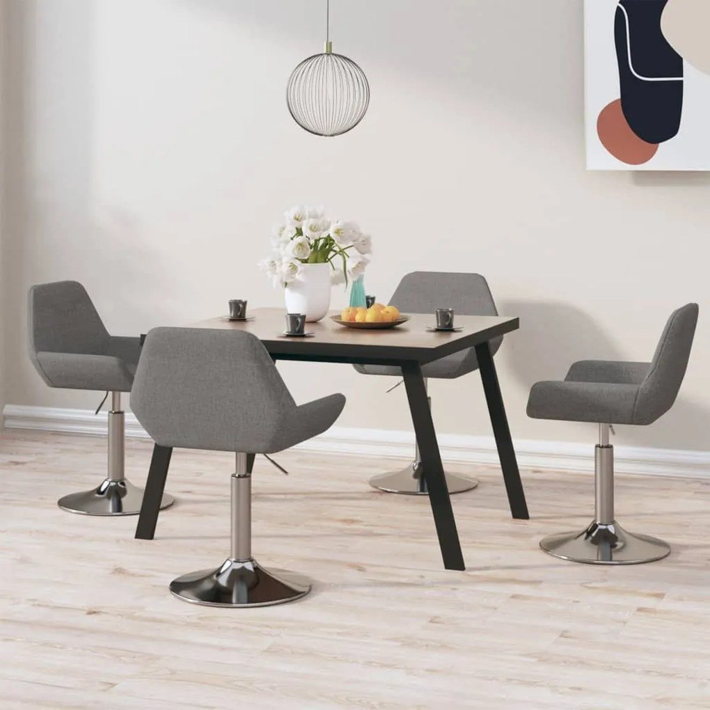 vidaXL Cadeiras de jantar giratórias 4 pcs tecido cinzento-escuro