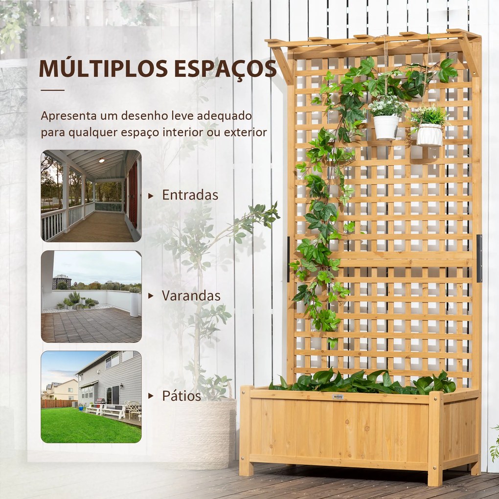 Outsunny Floreira com Treliça de Madeira Caixa de Plantio com Suporte para Plantas Trepadeiras para Cultivo de Plantas Flores para Pátio Terraço Varanda 90x45x183cm Madeira