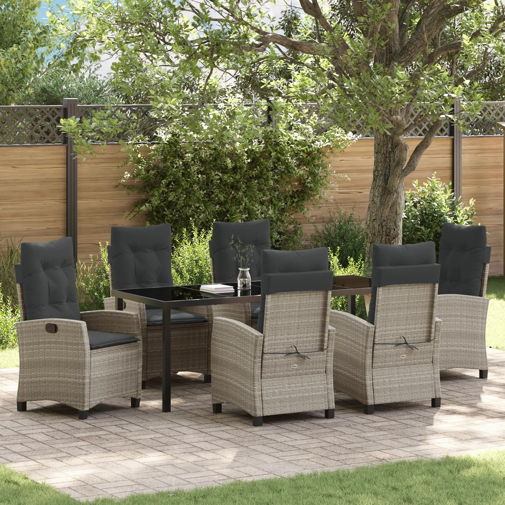 vidaXL Conjunto de Jantar de Jardim com 7 Peças e Almofadas - Rattan Poliéster Cinza Claro
