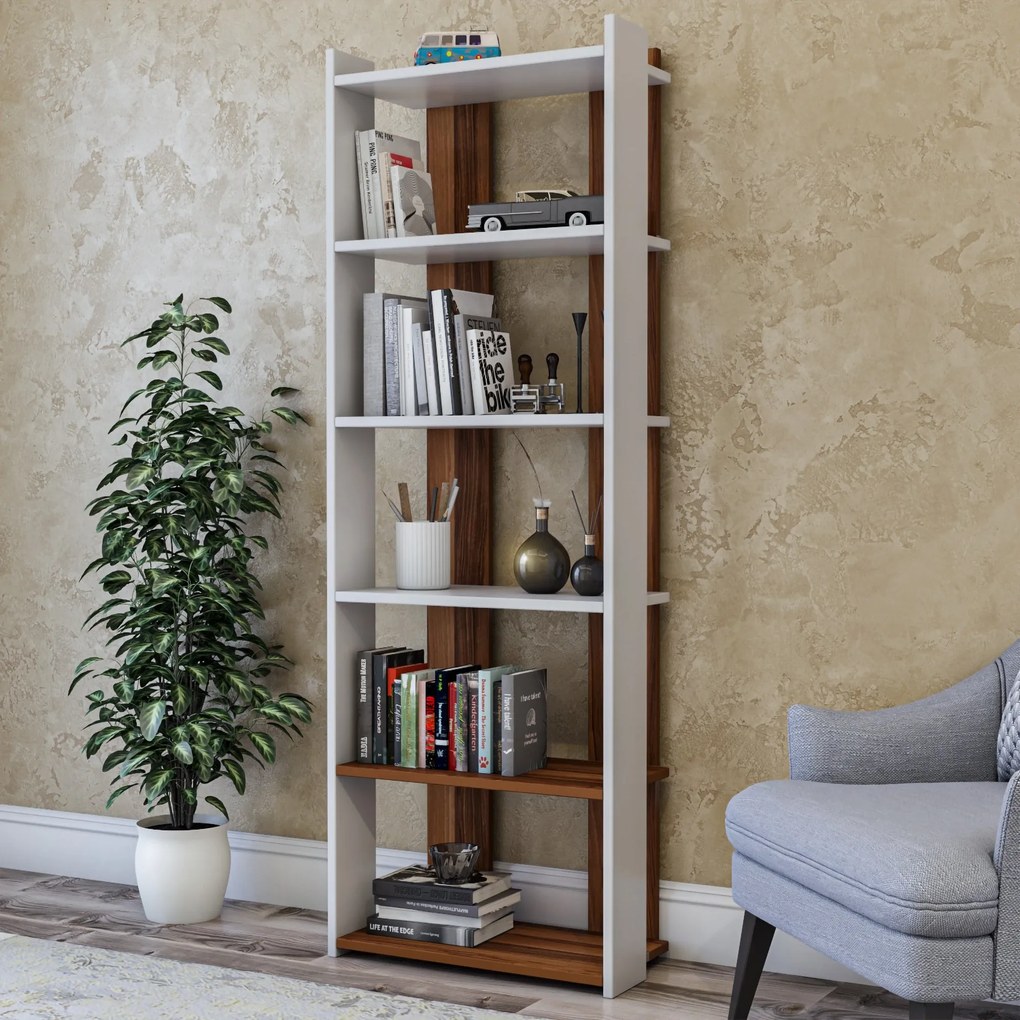 Estante Sakran – Branco/Nogueira – 63x180x32 cm