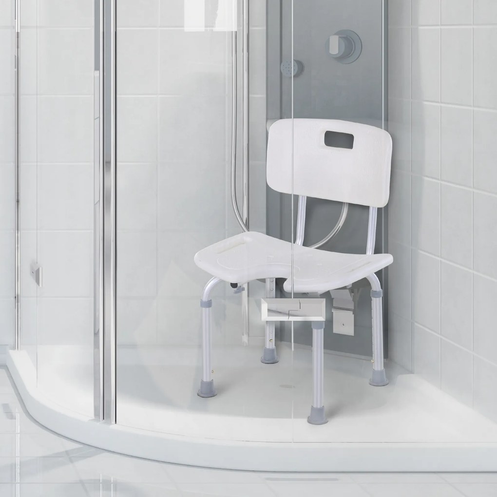 Cadeira de Banho, 48 x 42 x 83,5 cm, Altura Regulável, Branco