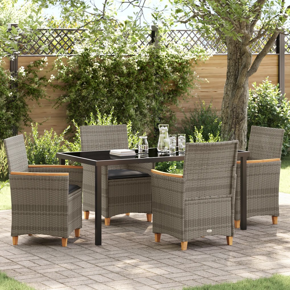 vidaXL Conjunto de Jantar de Jardim com Almofadas Cinza Rattan Poliéster