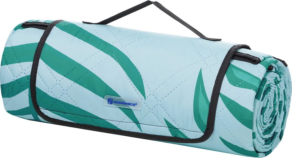 Manta de piquenique 200 x 200 cm azul com samambaia tropical