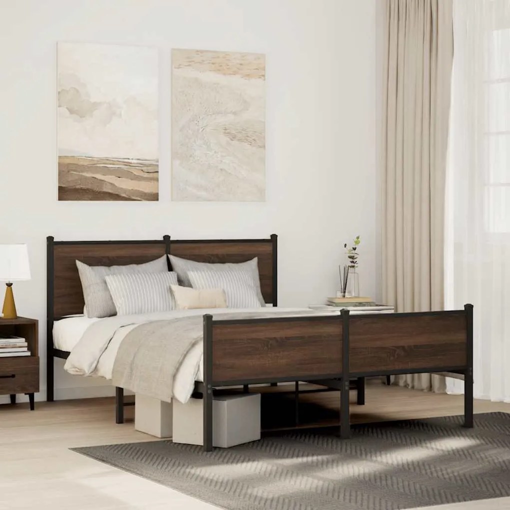 Estrutura de cama sem colchão 140x190cm metal carvalho castanho